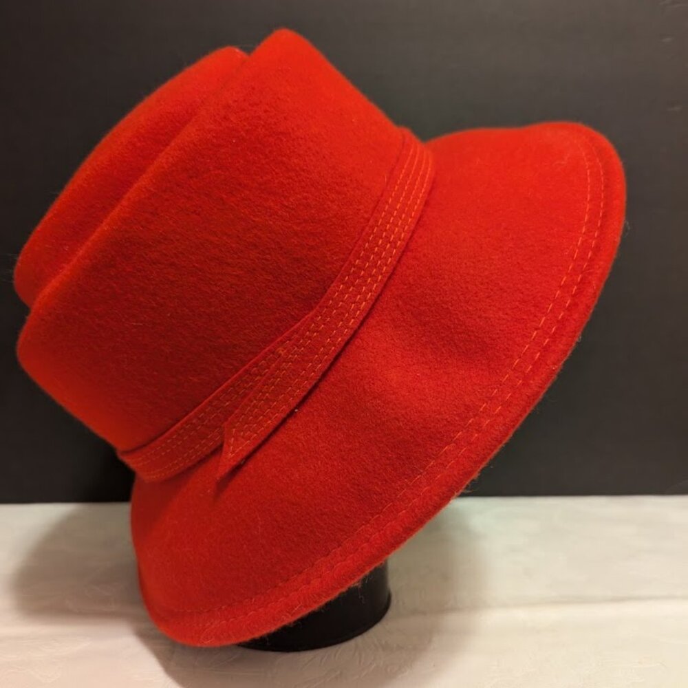 Red Wool Felted Hat Tailored Hat Band Fedora Style Red Hat Ladies